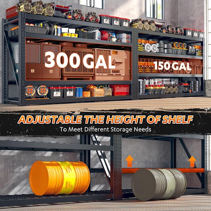 Bepatio 8000LBS Heavy Duty Garage Shelving,77" W Shelves for Industrial | 4-Tier Adjustable Metal Shelving Unit,Rust Proof Large Tall Rack,for BasementsWarehouse Shop Commercial,77"W x 24" D x 72" H