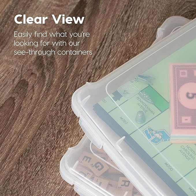 IRIS USA Board Game Storage |Made in USA| Thick Craft Case (2-Pack) - Clear | Fits 8.5" x 11" & A4 Paper, Organizers with Built-In Handle & Snap-Tight Lids, Containers for Puzzles, Art & Scrapbooking