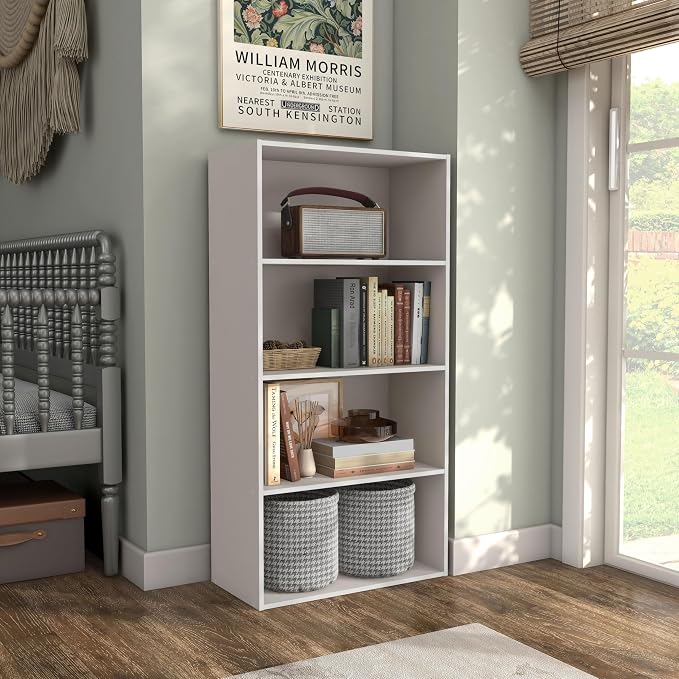 Homes: Inside + Out Apexa 4-Tier Cube Storage Organizer Shelves, Stackable Wood Bookcase Fits Cubby Bins for Organization, Dorm Teen Room Decor & Home Office, Taupe Grey