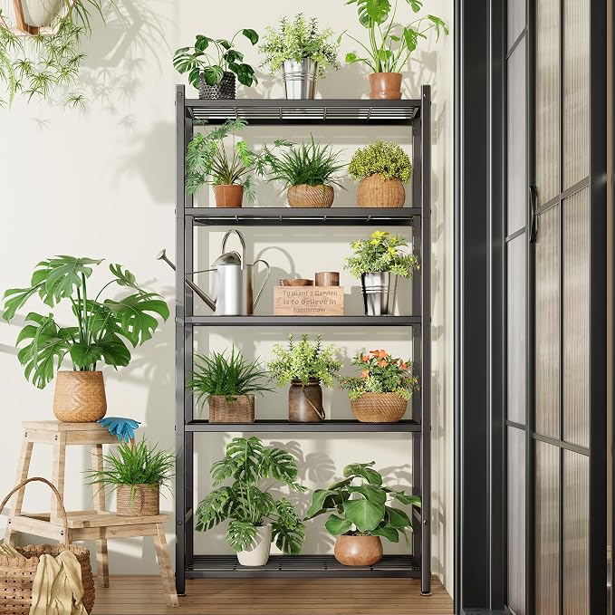 Storage Shelves, 5-Tier Metal Shelving Unit with 120 lbs Per Shelf, Leveling Feet, Storage Rack for Garage, Kitchen, Pantry, Closet, 24" x 11.8" x 61.1", Black