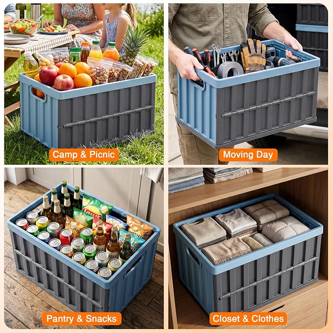 Citylife 64L Collapsible Storage Bins with Lids Plastic Storage Containers for Organizing Stackable Storage Box Large Heavy Duty Utility Crates, 2 Packs