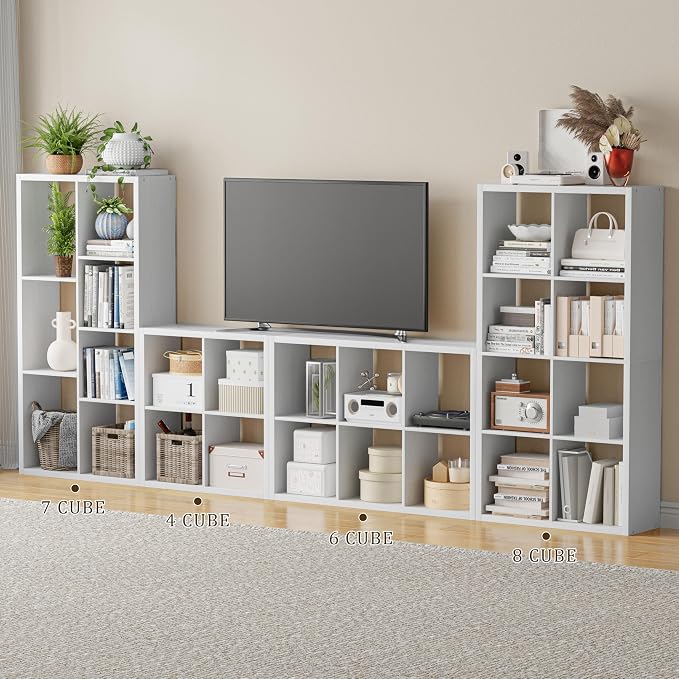 VDNEND Cube Storage Organizer Bookcase, Decorative 11 inch Open Back Cubical Shelf with Thickened Border, Display Bookshelf for Living Room, Home Office, Sturdy Room (White, 6 Cube)