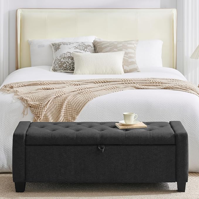 Huatean Home 43" Ottoman with Storage, Dark Gray Storage Ottoman Bench | Upholstered Entryway Bench with Seating for Bedroom, Living Room, with Safety Hinge, Holds up to 330 lb