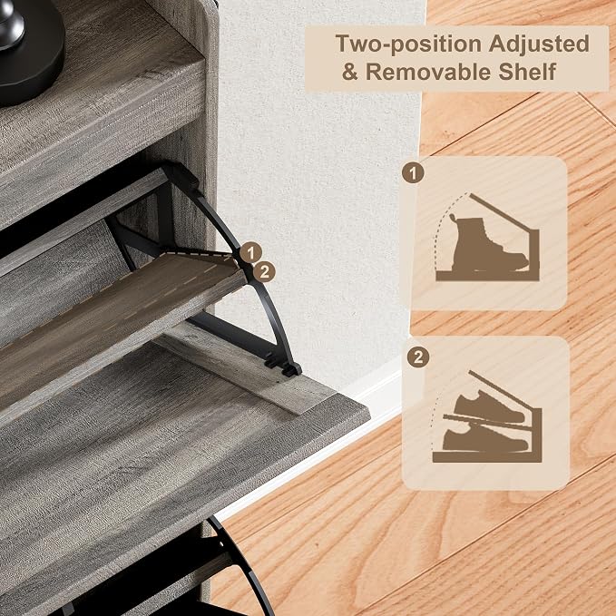 ChooChoo Shoe Storage Cabinet with 2 Flip Drawers and Deodorizer | Shoe Organizer Storage for Entryway, Freestanding Hidden Slim Narrow Shoe Rack Cabinet, Grey