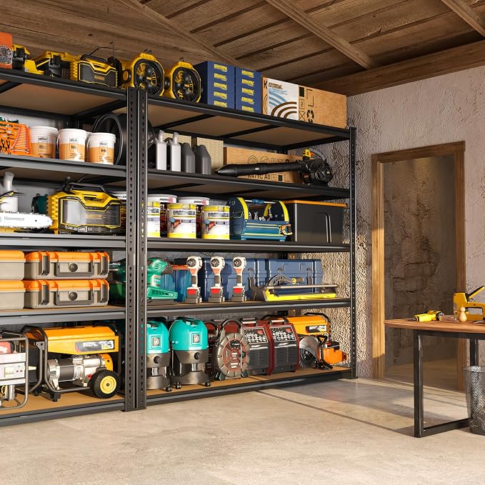 48" W Garage Shelving Heavy Duty 3080LBS Garage Storage Shelving, 5 Tier Adjustable Metal Shelving Unit Utility Rack Shelf for Warehouse, Pantry, Closet, Kitchen 72" H x 48" W x 24" D, Black,2PCS