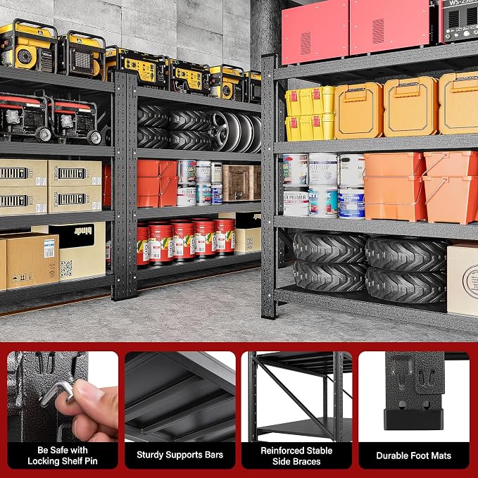2000LBS Heavy Duty Garage Shelving Units,40" Wide & Deep Storage Shelves,Metal Garage Shelves,Large Storage Rack,Steel Shelf,Industrial Shelving for Shop,Warehouse,Basement,40" W x 20" D x 60" H