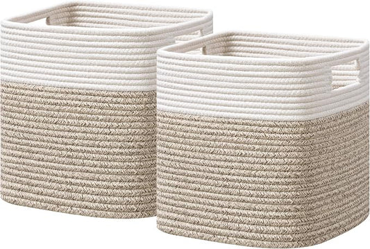 UBBCARE Storage Cubes 11 Inch, Cotton Rope Woven Baskets for Organizing, Cube Storage Bin for Baby Nursery, 2-Pack Square Toy Storage Baskets for Shleves Organizer, Closet, Kidsroom, Brown
