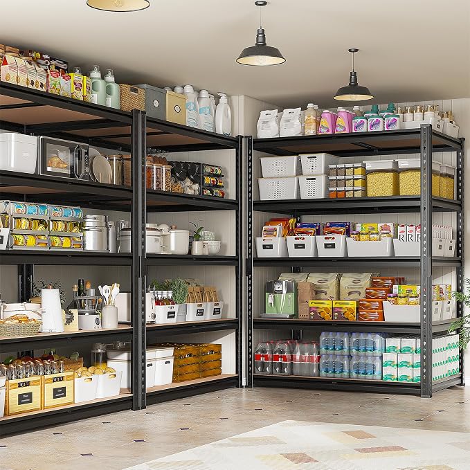 REIBII 2400LBS Storage Shelves 5 Tier Garage Shelving Heavy Duty, Adjustable Metal Shelving, Garage Shelves for Basement, Warehouse, Pantry, Closet, Kitchen 72" H x 36" W x 16" D, Black, 3 Pack