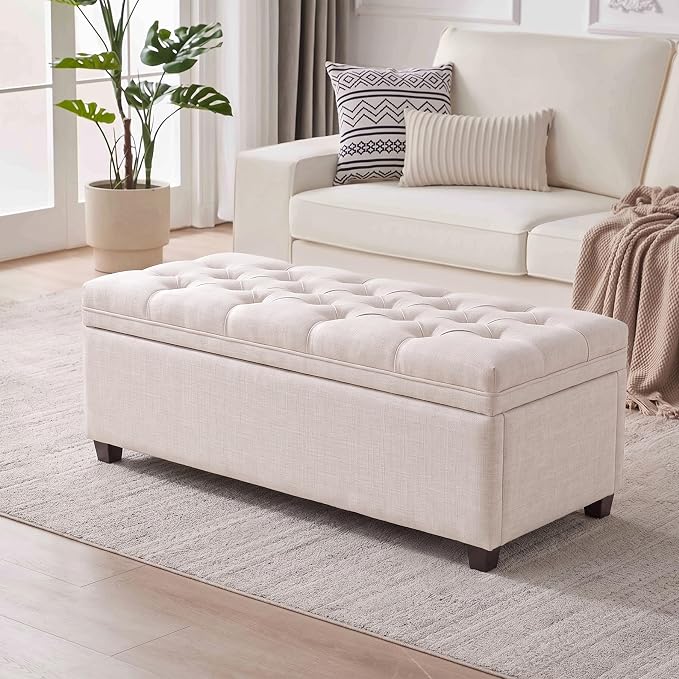 Mangodan 43 Inch Storage Ottoman, Tufted Ottoman with Storage | End of Bed Ottomans for Living Room, Bedroom, Modern Entryway Benchs