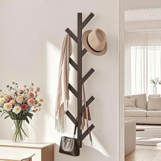Prywot Vertical Hat Rack, Metal Coat Rack Wall Mounted, Black, 37.8" | 9 Hooks, Space-saving wall-mounted design, for Hats, Jackets, Coats, and Bags - Suitable for Entryways and Bedrooms