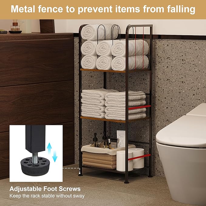 3-Tier Freestanding Towel Racks for Bathroom, Towel Rack Stand | Detachable M-shaped Dividers for Bath Towel Storage Premium Iron & Wood Holder Crafted for Bathroom Organization