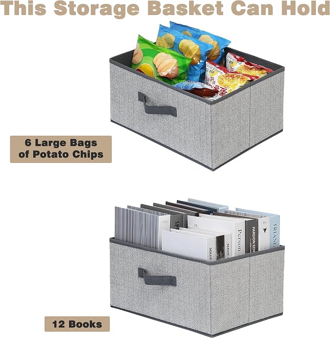 Storage Baskets, 15.7 Inch Woven Fabric Bins, Storage Cubes with Reinforced Handles, Organizer Bins for Closet Shelves, Foldable, for Toys, Clothes (3PCS/Grey-15.7*11*7.8inch)