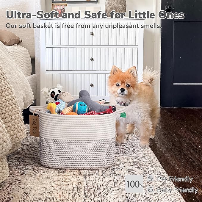 Goodpick Small Cotton Rope Baby Laundry Basket, Mix White | 13 x 10 x 9 in, Reinforced Handles, Rectangle Stylish Gift, Nursery & Bedroom Organization, Toys & Baby Essentials Storage