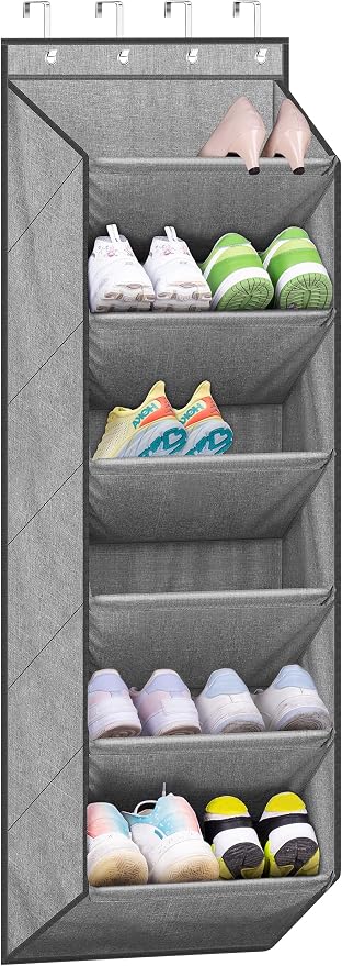 SLEEPING LAMB Over The Door Shoe Organizer for Closet with Large Deep Pockets, Narrow Shoe Rack for Door Hanging Boots Storage, Grey