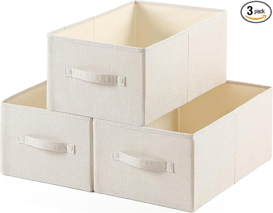 linen closet organizers and storage, Large Storage Baskets, washable, clothes organizer with handle, sweater organizer for closet (Beige, 15¾"x11¾ x9¾)