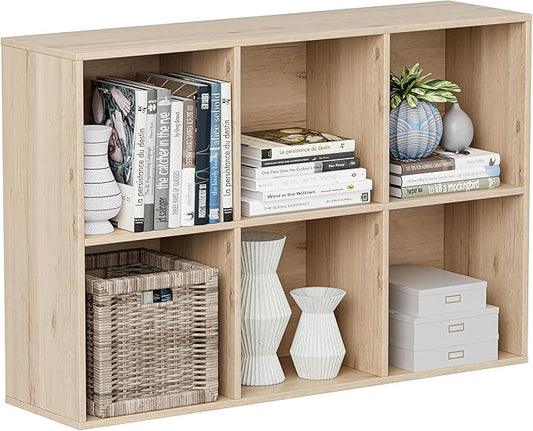VDNEND Wooden Cube Storage Organizer with Closed Back Panel, 11in Cube Shelf Opening, Bookshelf, Display Shelf,Closet Cabinet for Home and Office (White Oak, 6-Cube 35.98L*9.45W*24.09H)