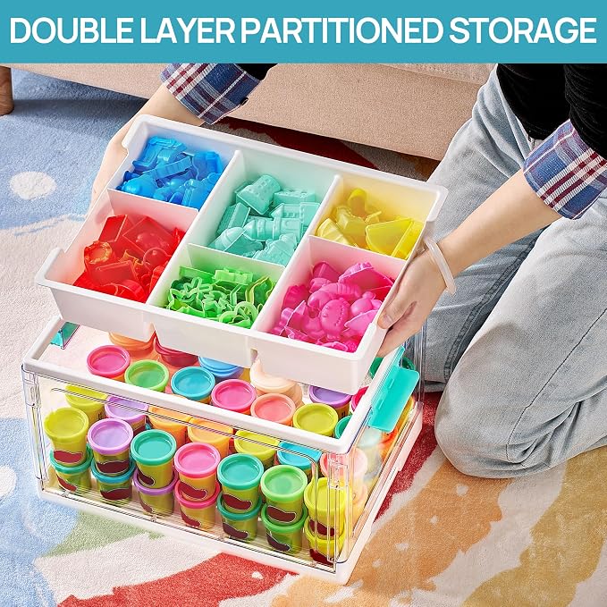 Vtopmart 24 QT Clear Craft Organizer with Removable Tray & Dividers, 1 Pack | Storage Box for Coloring Books, Modeling Clay, Molds and Art Supplies, Keeps Craft Materials Organized and Easy to Access