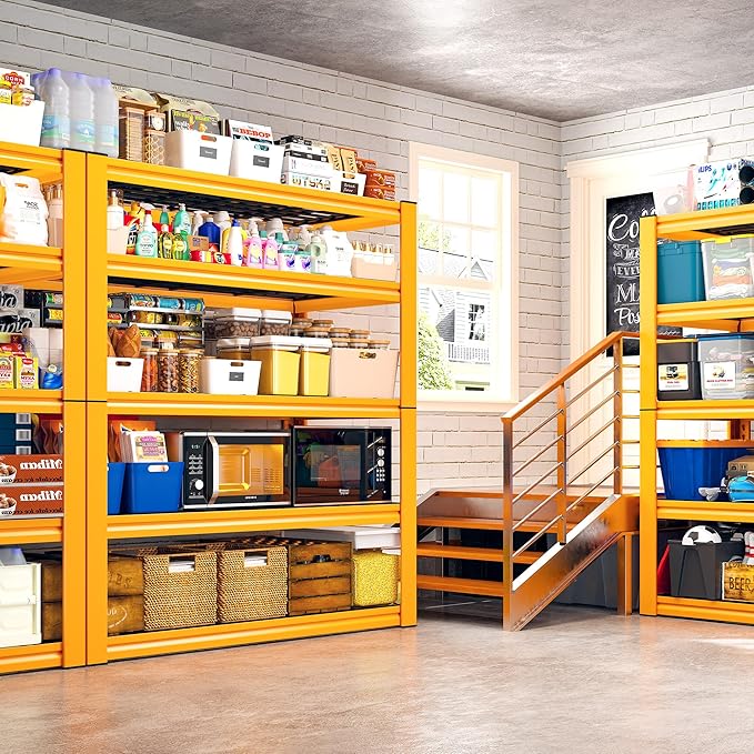 REIBII Orange Garage Shelving 3-Pack Heavy Duty Storage Shelves for School | 3200LBS Load Capacity, Reinforced Industrial Structure, Adjustable Metal Shelving, 5-Tier Orange Rack for Warehouses, Offices