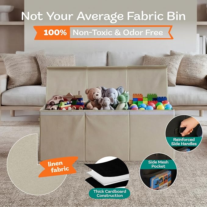 SoftOwl Extra Large Toy Storage Organizer with Lid - Sturdy, Collapsible Toy Chest Storage Box Design - Toys Bin with Dividers for Kids, Nursery, Bedroom, Playroom 37"x16"x14"