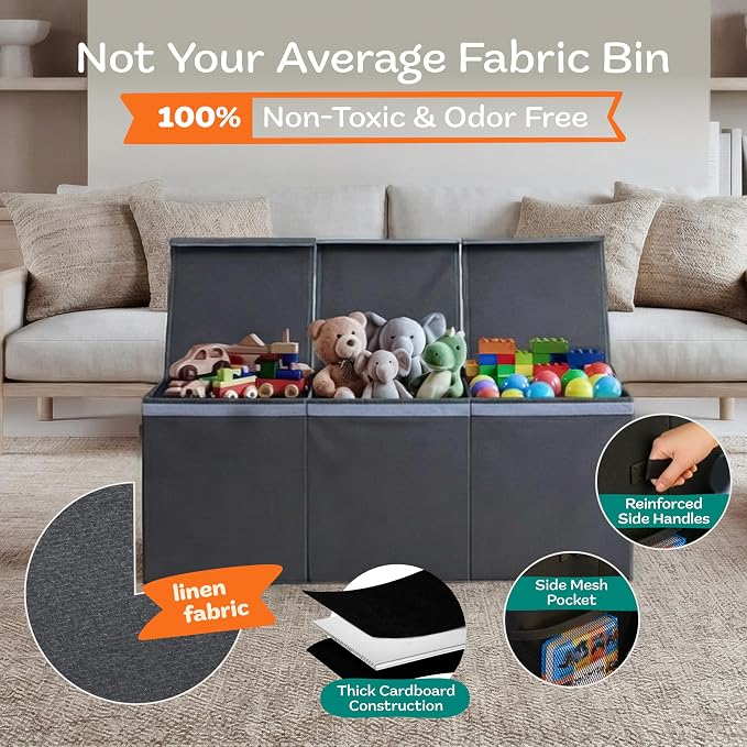 SoftOwl Extra Large Toy Storage Organizer with Lid - Sturdy, Collapsible Toy Chest Storage Box Design - Toys Bin with Dividers for Kids, Nursery, Bedroom, Playroom 37"x16"x14"