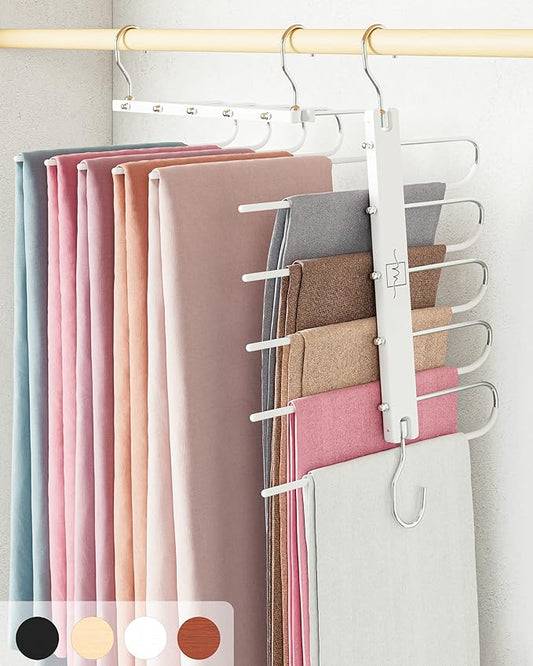 MORALVE Pants Hangers Space Saving - 4 Pack European Beechwood Scarf and Jean Hangers - Closet Organizer and Space Saver Pant Rack, Leggings Hanger, and Scarf Holder with 360° Swivel Hook