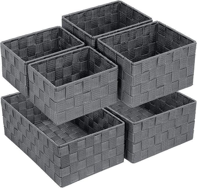 Posprica Woven Storage Baskets for Organizing 6 Pack, Large&Small Storage Cube Bins Set for Bathroom, Storage Boxes Container for Drawer, Closet, Shelf, Dresser, Dark Grey