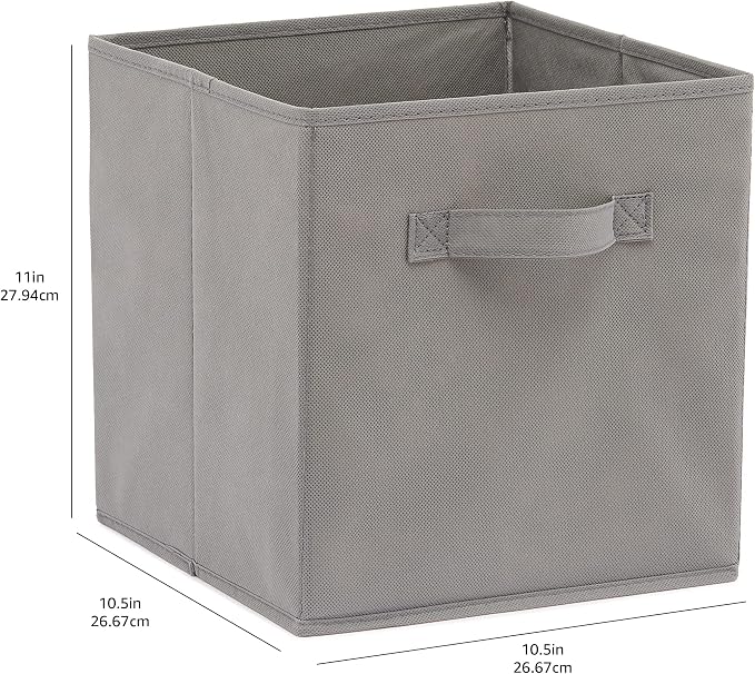 Amazon Basics Collapsible Fabric Storage Cubes Organizer with Handles, Sturdy, Foldable, Space-Saving, 10.5"x10.5"x11", Gray, 6-Pack