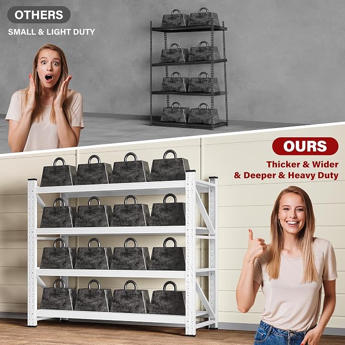 48" Wide Heavy Duty Garage Shelving Units,3000LBS 24 Deep Storage Shelves,White Metal Garage Shelves,Large Storage Rack,Steel Shelf,Industrial Shelving for Shop,Warehouse,48" W x 24" D x 70" H