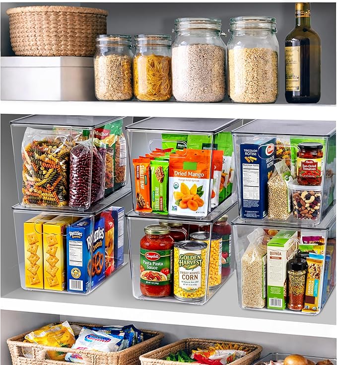 Clear Storage Bins with Lids, 10 Pack X-Large Stackable Clear Bins, Clear Storage Containers with Lids, Plastic Organizer Boxes for Pantry Storage, Kitchen Cabinets, Closet Organization, Bathroom