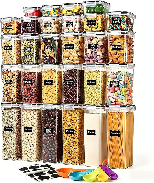 28pcs Airtight Containers, Clear Stackable Dry Food Storage | clear airtight containers with tight lids keep dry food fresh. Safe plastic, stackable for pantry kitchen storage