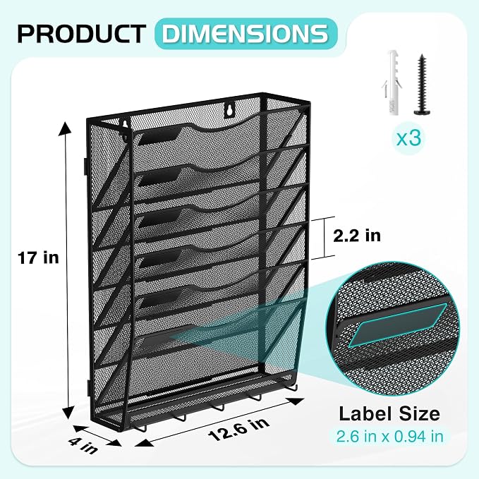 Delifox 7 Tier Hanging Wall File Holder Wall Mount Paper Folder Organizer