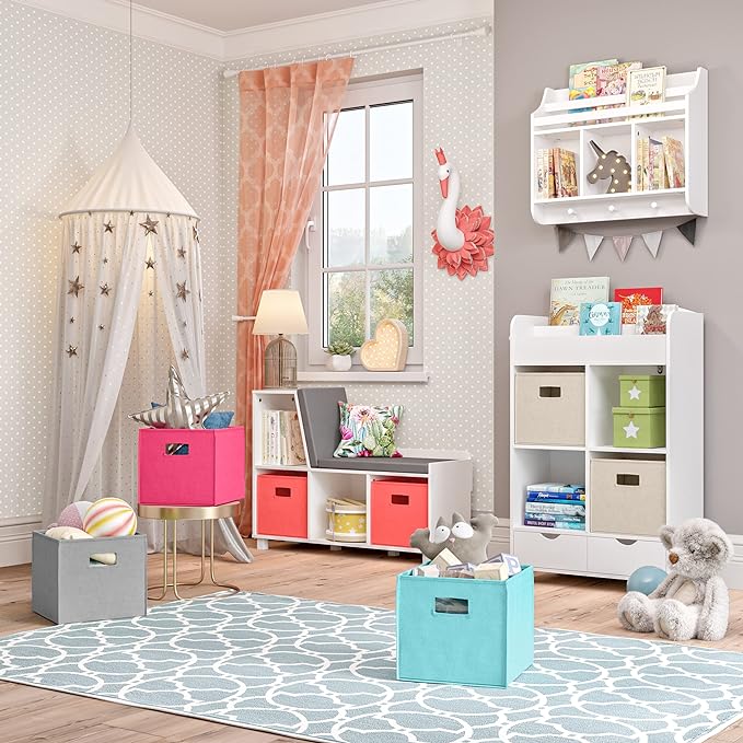 RiverRidge Folding Storage Bins with Handles Hot Pink Cube Storage Organizer for Closet, Bedroom & Playroom - Closet Organizers and Storage Set of 2