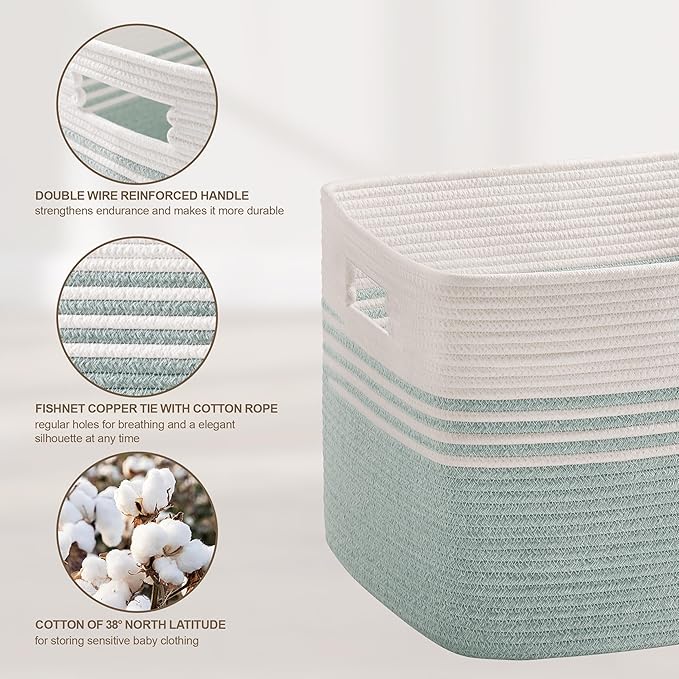 100L Extra Large Woven Laundry Basket Hamper with Handles, Green | collapsible wicker hamper, storage for dirty clothes, toys, blankets, gifts, living room, bedroom, bathroom, 24"x16"x16"