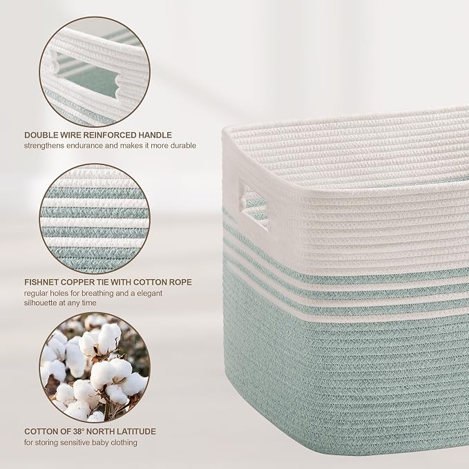 86L Large Woven Laundry Basket Hamper with Handles, Green | collapsible wicker hamper, storage for dirty clothes, toys, blankets, gifts, living room, bedroom, bathroom, 24"x16"x14"