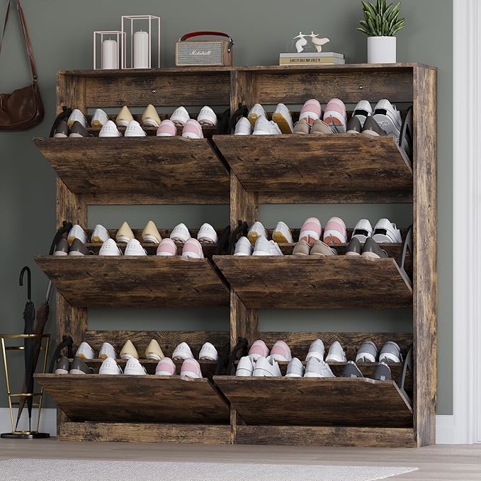BORNOON Shoe Cabinet with 6 Flip Drawers, Slim Narrow Shoe Storage Cabinet, Freestanding Shoe Organizer for Entryway, Hallway, Foyer