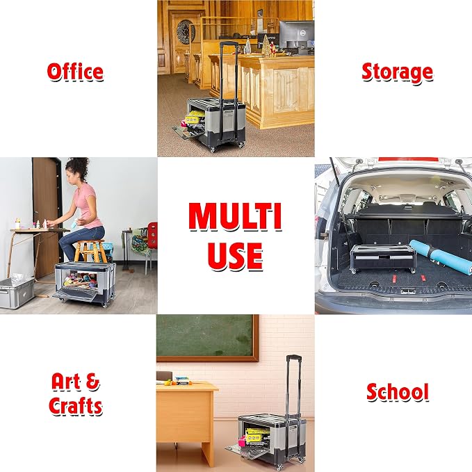 dbest Products Quik Cart Extended Four Wheeled Rolling Crate Teacher Utility with seat Dual Accessible Doors Heavy Duty Collapsible Basket with Two Position Handle | with Wheels, Dual Side Doors, Two-Position Handle, 360 Spinner Wheels, Foldable Utilit...