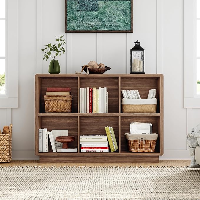 ChooChoo 6 Cube Storage Organizer, Wooden Bookcase with Storage | Cube Storage Bookshelf for Bedroom and Home Office, Brown Walnut