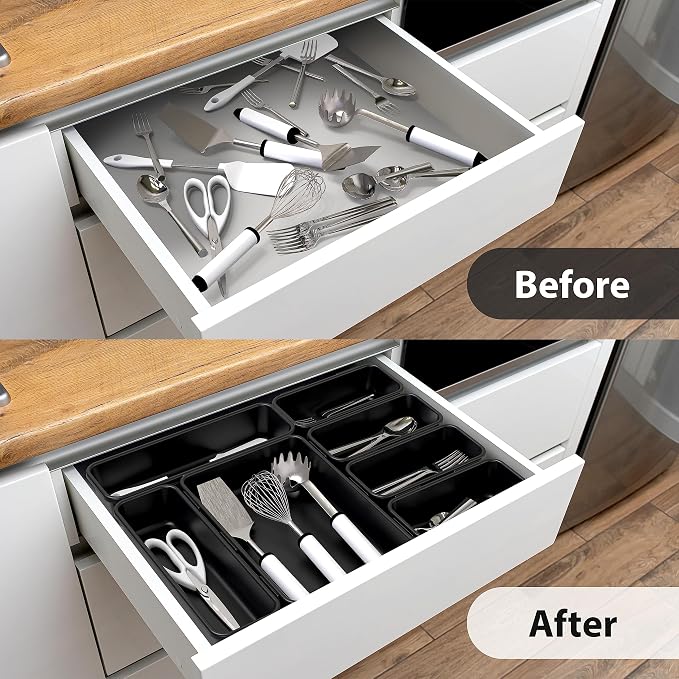 Simple Houseware Interlocking Desk Drawer Bins Organizer, 42 Packs, Black | Great for Makeup Vanity, Bathroom, Office Drawers
