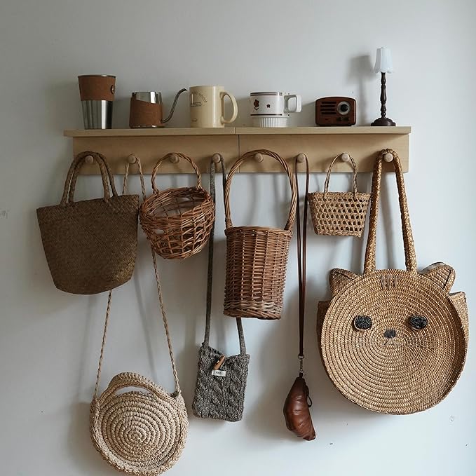 Entrance Coat Rack ，Coat Hooks, Wall-Mounted Wooden Hook Rack, Wall-Mounted Shelves are Very Suitable (Birch Color Finish—A-2)