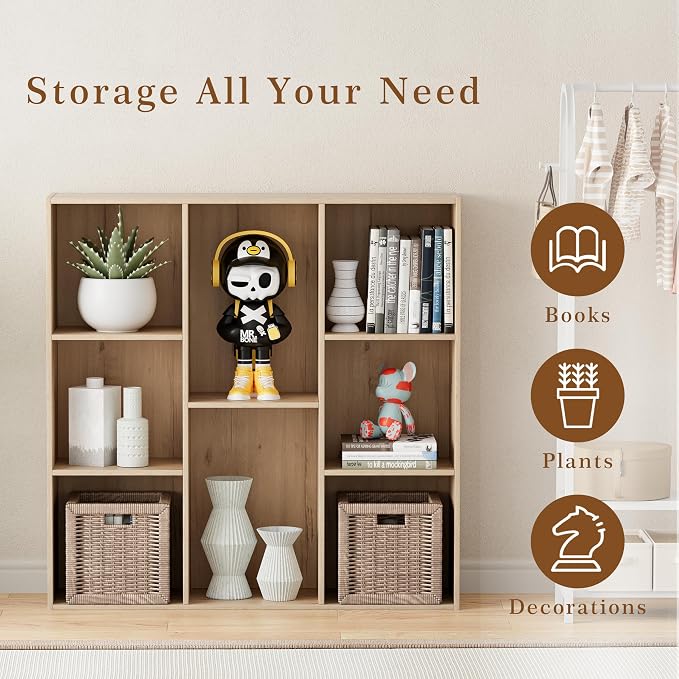 VDNEND Wooden Cube Storage Organizer with Closed Back Panel, 11in Cube Shelf Opening, Bookshelf, Display Shelf,Closet Cabinet for Home and Office (White Oak, 8-Cube 35.98L*9.45W*35.91H)