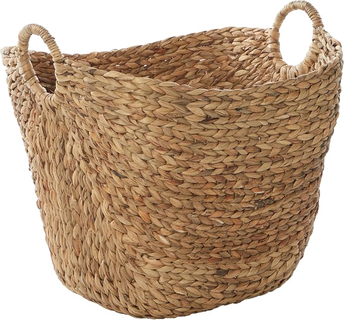 Deco 79 Seagrass Storage Basket, Large Woven Basket, 20" x 18" x 19", Brown | Handmade decorative and functional basket for storage with ring handles, baskets for organizing, room decor