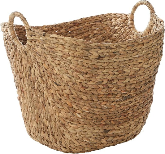 Deco 79 Seagrass Storage Basket, Large Woven Basket, 20" x 18" x 19", Brown | Handmade decorative and functional basket for storage with ring handles, baskets for organizing, room decor