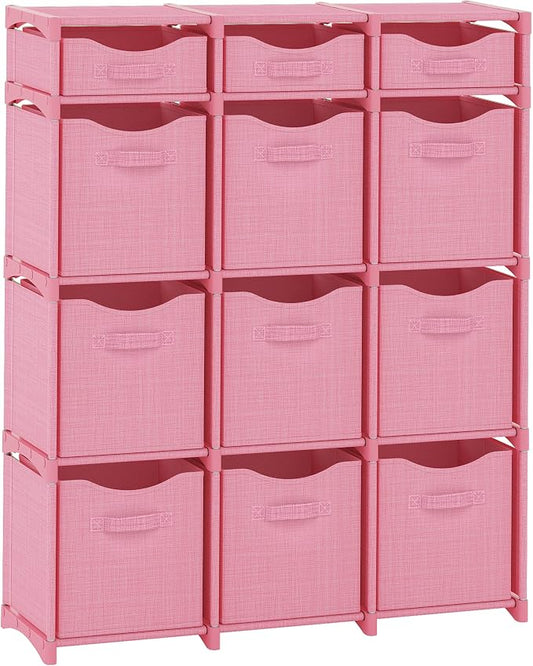 Cube Storage Organizer with Storage Bins Included - The Perfect Closet Organizers and Storage Solution. Includes 12 Storage Cubes, Great For Toy Storage, Closet Storage, Clothes Storage (Pink)