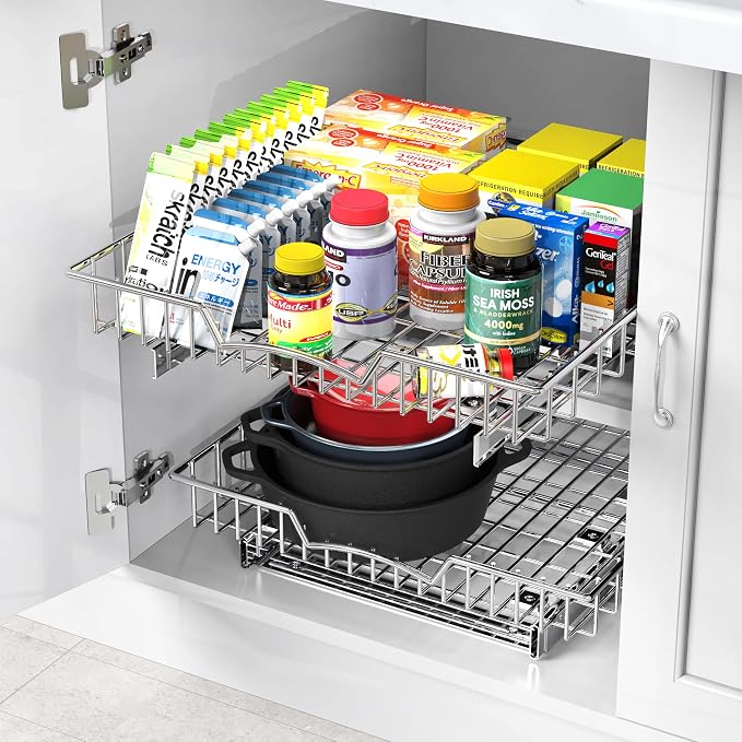 Simple Houseware Under Cabinet Pull Out Sliding Shelf Drawer, 18Dx17W | for Kitchen Organizer