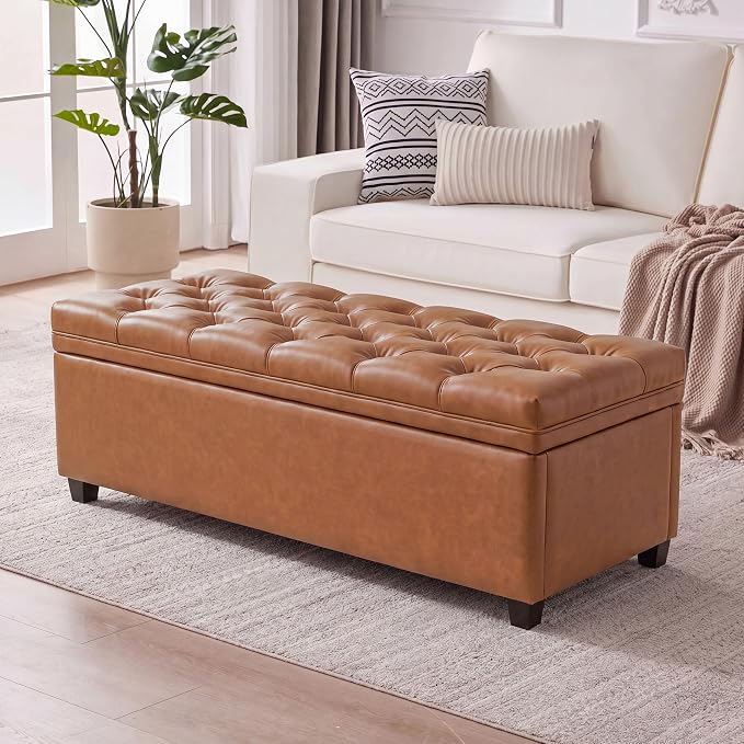 Mangodan 50 Inch Large Storage Ottoman, Tufted Ottoman with Storage | End of Bed Ottomans for Living Room, Bedroom, Modern Entryway Benchs