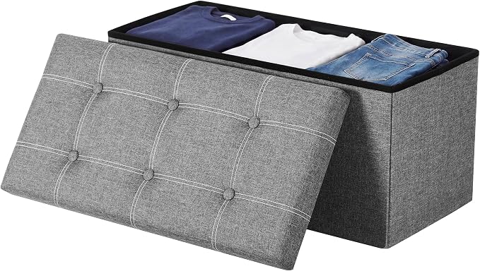 SONGMICS Home Storage Ottoman, 21 Gallons End of Bed Bench, 15.2 x 30.2 x 15.2 Inches, for Bedroom, Entryway, Living Room, Light Gray