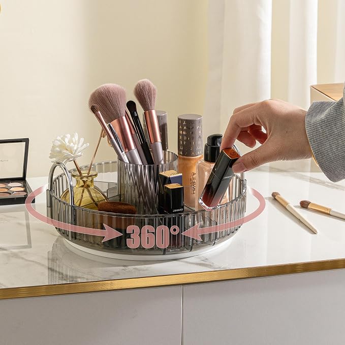 YCIA&DONE Rotating Makeup Organizer for Vanity, Large Capacity Make Up Storage Skin care Shelf Perfume Holders Cosmetic Dresser Organizer Countertop Spinning 360 (Smoky Gray, 1Tier)