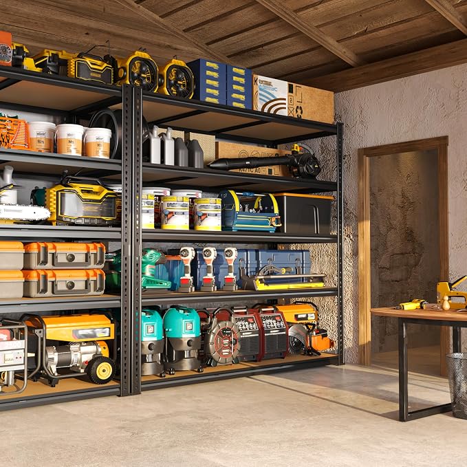 48" W Garage Shelving Heavy Duty 2800LBS Garage Storage Shelves, 5 Tier Adjustable Metal Shelving Unit Utility Rack Shelf for Warehouse, Pantry, Closet, Kitchen 72" H x 48" W x 18" D, Black，2PCS