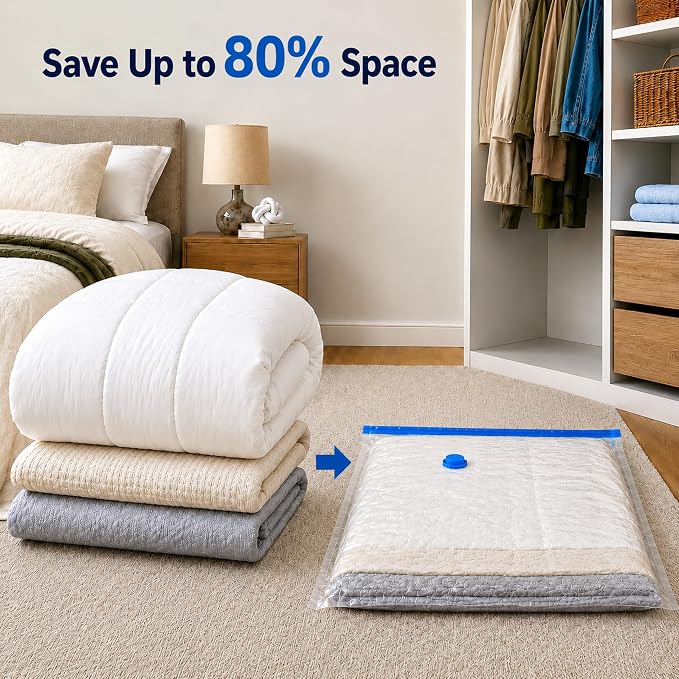 Jumbo Vacuum Storage Bags, 40 x 31 in, 8 Pack XXL Space Saver Bags, with Hand Pump, Vacuum Seal Bags for Blankets, Comforters, Bedding, Pillows, and Clothes
