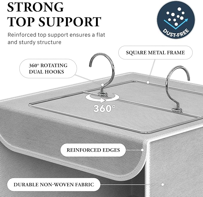 Simple Houseware 3 Shelf Hanging Closet Organizer, Gray | 360° Rotating Dual Hooks, Top Support Metal Frame